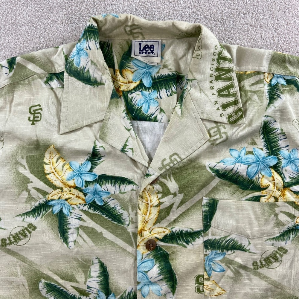 Vtg Lee Sport San Francisco Giants Mens XL Green Floral Tropical Rayon Aloha